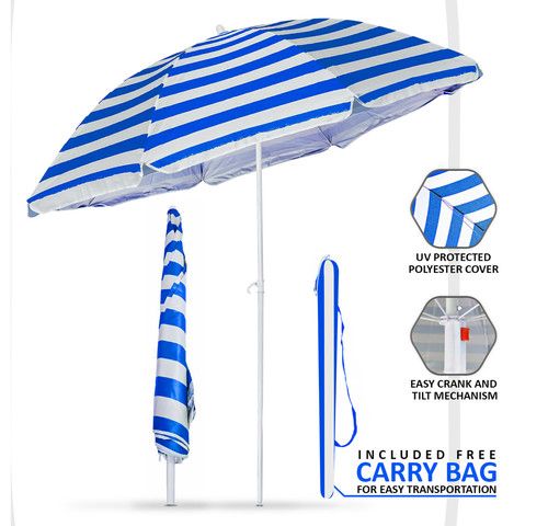 Beach Tilting Parasol Umbrella 1.7m Patio Garden Outdoor UV Protection Sun Shade