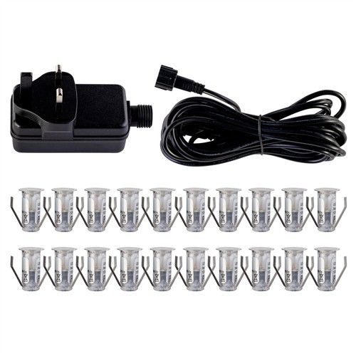 SET OF 20 - 15mm IP67 ROUND WARM WHITE LED DECKING / GROUND / PLINTH LIGHT KIT