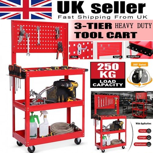 3 Tier Heavy Duty Tool Storage Trolley Cart Garage Workshop - 250kg Mechanic diy