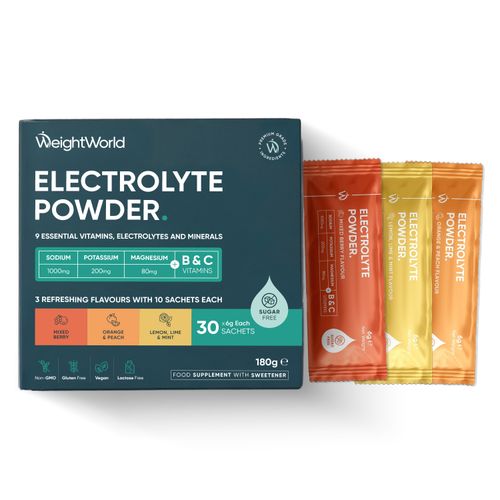WeightWorld Electrolyte Sachets 1280mg 30 Sugar-Free 3 Flavours Vegan Powder — image 1