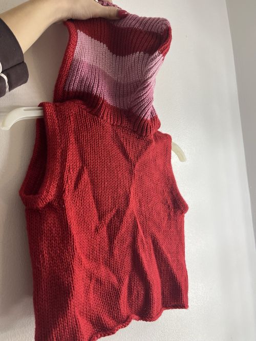 Baby Y2K Red Pink Striped Knit Hooded Gilet Wool Mix Zip 12-18 Months — image 7
