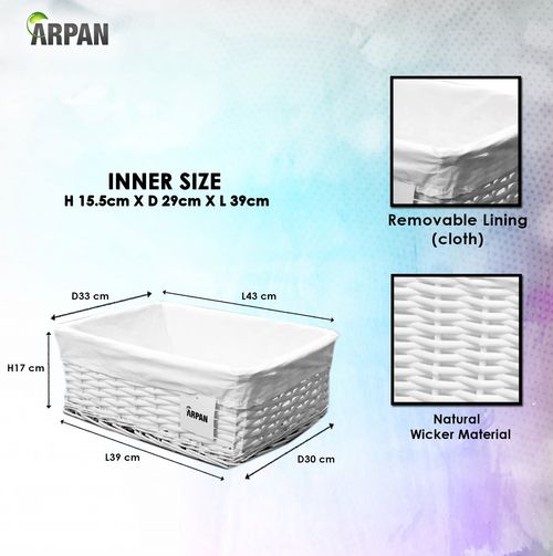 Hamper Storage Basket White Wicker Gift With White Lining- Small,Medium/ Large — image 6