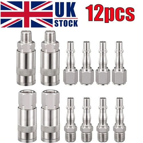12PCS Euro Air Line Hose Fitting Connector Quick Release 1/4'' BSP Male Female