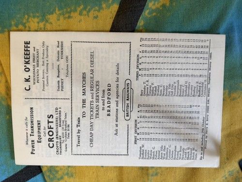 Bradford City V Manchester United 2/11/1960 League Cup (1st Season)