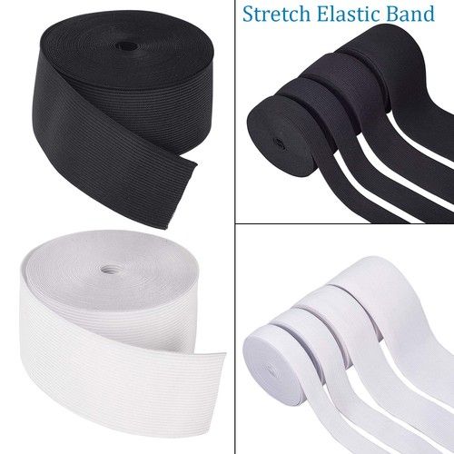 PREMIUM ELASTIC STRETCH FLAT Black White-¼, ½, 1, 1¼, 1½, 2, 3 inch Sewing Dress