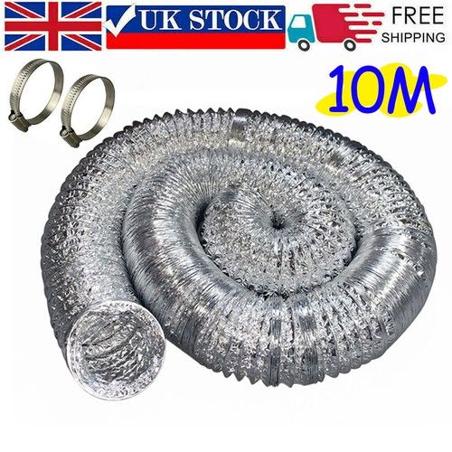 10M Flexible Exhaust Hose Tube Vent Air Aluminium Ducting Pipe Duct Ventilation