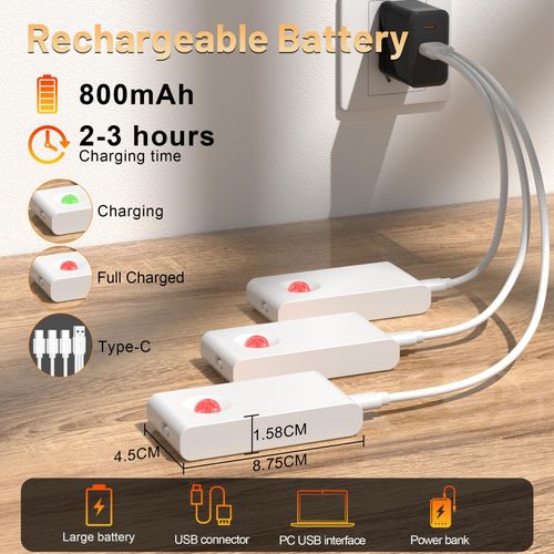6Pack Motion Sensor Lights Indoor Type-C USB 8.6 x 4.5 x 1.6 cm, White — image 6