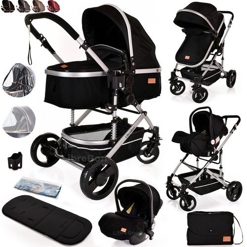 LIBREBON Baby Pram WITH CAR  SEAT 3in1 Travel System Buggy  Pushchar Up To 22Kg