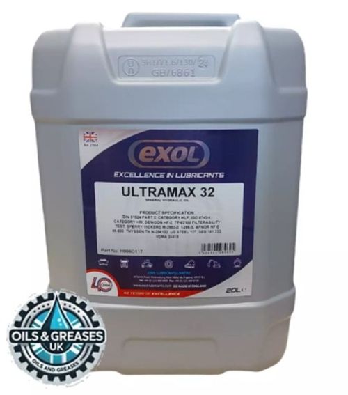 EXOL HYDRAULIC OIL 32 20LTR, A PREMIUM GRADE ISO VG32 HYDRAULIC OIL NOT RECYCLED