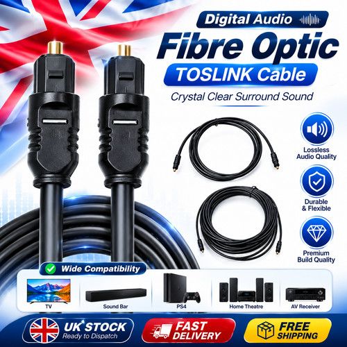 Digital Audio Fibre Optic Optical TOSLink Cable Lead Wire Sound Bar TV PS4