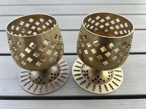 Pair Of Vintage Indian Brass Candle Holders 