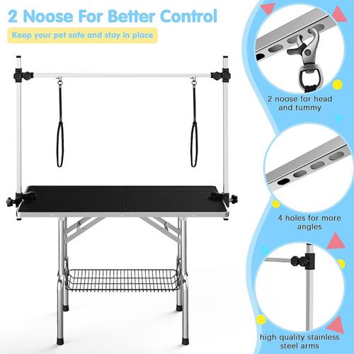 Pet Foldable Grooming Table w/ Adjustable Height Non-Slip Tabletop with 2 Leash — image 5