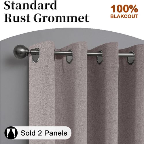 Linen Thick Blackout Curtains Ready Made Eyelet Ring Top Pair Panel +Tie Backs — image 2