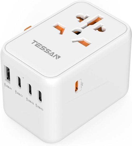 Universal Travel Adapter Worldwide 65W PD Fast Charger with 4 USB C 1 USB A Port