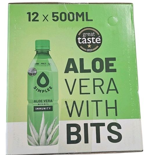 Simplee Aloe Aloe Vera Drink Juice With Bits Low Sugar Bottles Pack 12 x 500ml