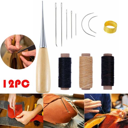 Leather Sewing Needles Kit Stitching Needle Thread Thimble Shoes Repair Tool 12x — image 3