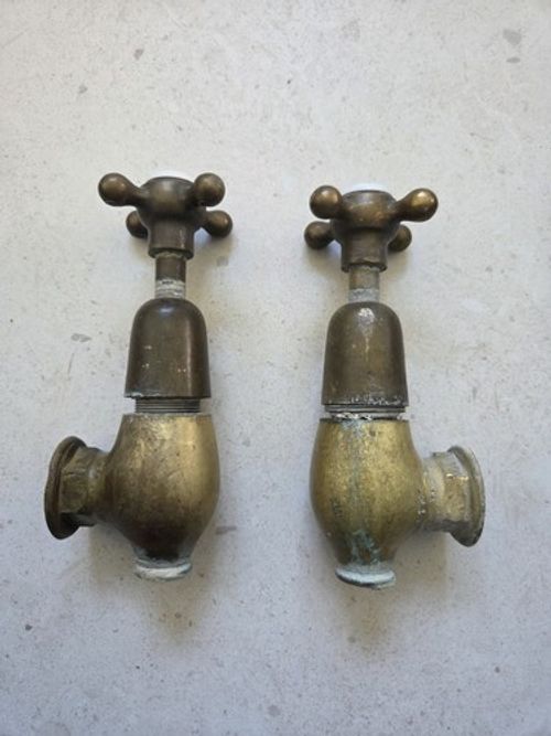 Antique BCWW Brass Globe Taps Pair Victorian Birmingham Water Works c.1900