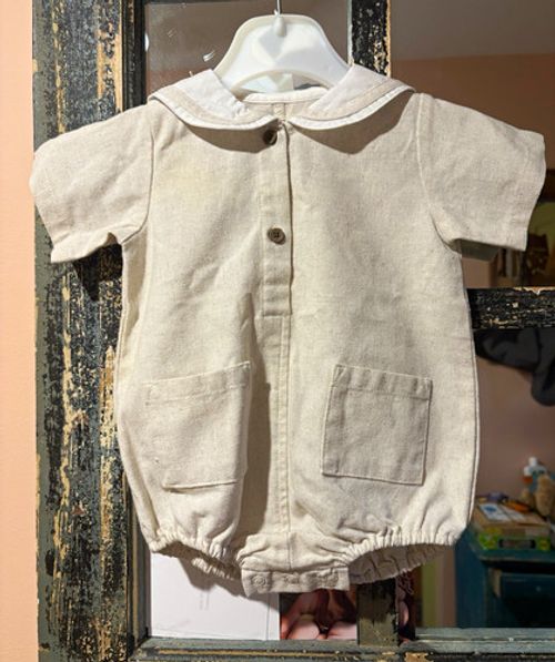 Laura Ashley  Linen Romper 3-6 Months Beige/White Collar romper never worn