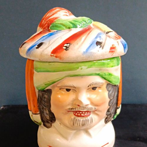 Antique Staffordshire Double Faced Turks Head Tobacco Jar with  Lid 1860 19thC