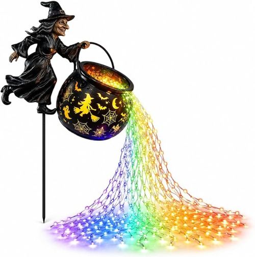 Halloween Witch Cauldron Garden Stake Light Cascading for Pathway, Porch