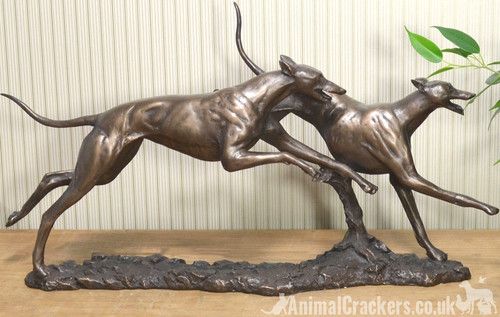 Racing Greyhounds Bronze Figurine Winner Large Sculpture David Geenty Ornament