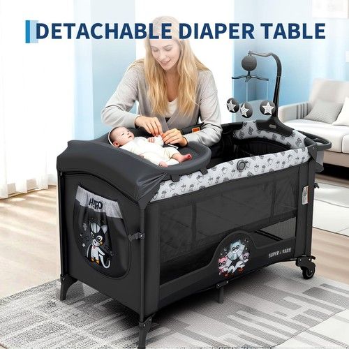 5-in-1 Baby Bedside Crib Sleeper Bassinet  Co-Sleeping Storage Wheels Basket Toy