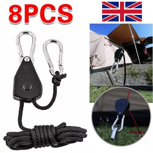 8x Hydroponic Grow Tent Carbon Filter Adjustable Rope Ratchet Light Hanger