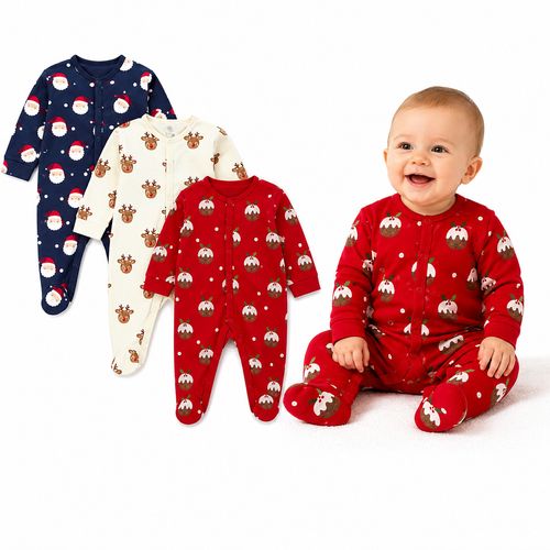 Baby George 3 Pack Christmas Sleepsuits 100% Cotton Soft Festive Santa Xmas Pud  — image 3