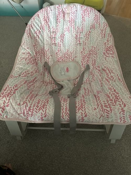 Ingenuity Baby Bouncing Chair Seat with Harness, Pink/White/Grey Bunny Pattern