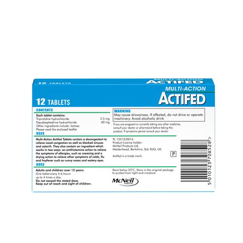 Actifed Multi-Action - Relive Nasal Congestion, Unblocks Sinuses - 12 Tablets — image 2