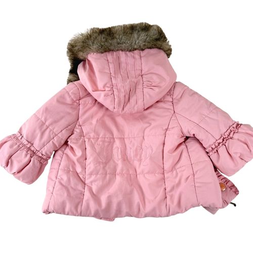 Juicy Couture Infant Pink Puffer Jacket Faux Fur Hood Coat Size 6–12 Months Cute — image 2