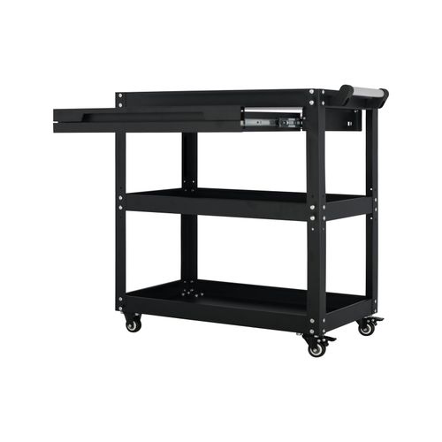 3-Tier Workshop Tool Trolley Cart with Drawer, Steel Garage Storage Cart, Black — image 3