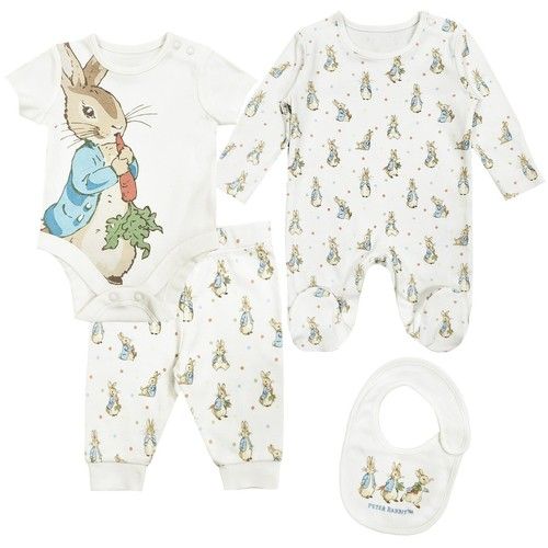 Peter Rabbit Baby Girl Boy 4 Piece Set Sleepsuit Bodysuit Bottoms Bib Easter