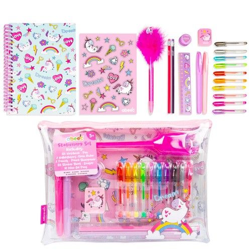 Unicorn Stationery Set Girls – A5 Notebook, Pencil Case, Gel Pens, Fluffy Pen