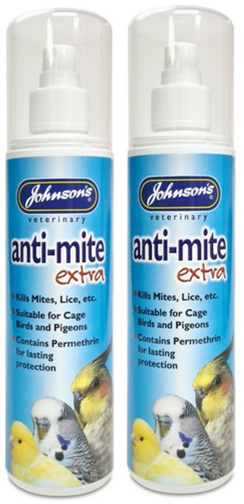 2x JOHNSONS ANTI MITE EXTRA SPRAY CAGE BIRDS & PIGEONS KILLS MITES & LICE 150ML