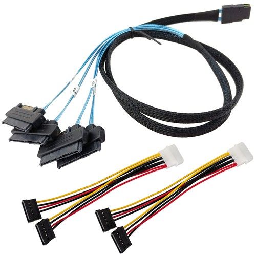Mini SAS SFF-8087 to SFF-8482 4 Port Split Cable HDD RAID Control IDE Power Wire
