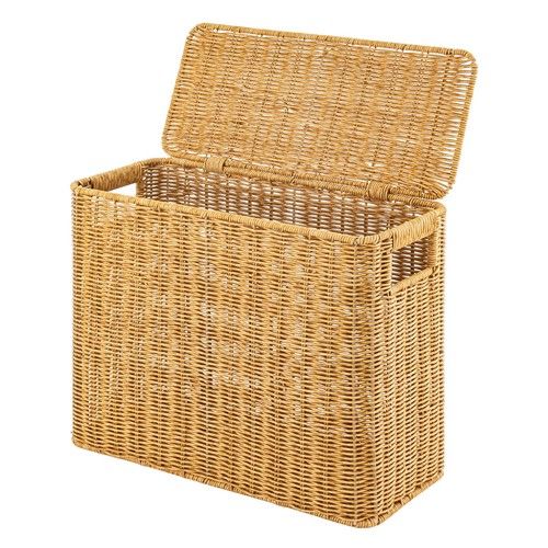 Slim Tall Woven Storage Basket with Lid & Handle, Narrow Gap Organizer for Room