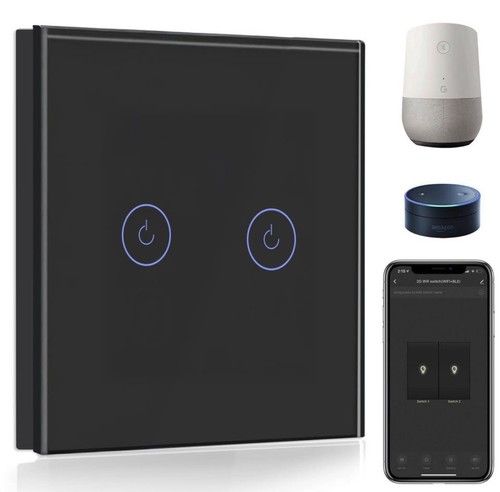 BSEED Smart Light Switch 2 Gang 1 Way Touch Glass Panel Alexa  - Black Twin Pack