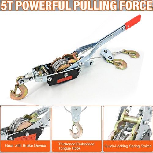 UK 4 Ton Dual Gear Power Puller Heavy Duty 3 Hook Cable Puller Hand Winch Turfer