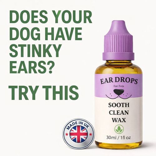 Dog Ear Drops cleans stinky itchy waxy ears  , Head Shaking Itching Odour Wax