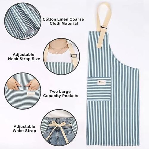 2x Chef Apron Striped Cooking Kitchen Aprons Neckband Pockets Apron Women & Men — image 6