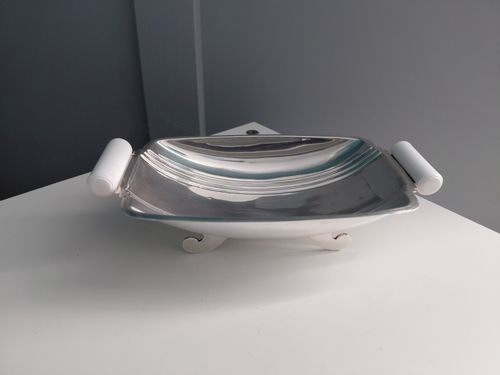 Solid Sterling Silver Footed Bowl Dish Art Deco 146.9g Please Read  — image 5