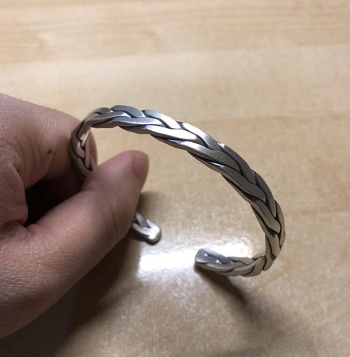 Solid Pure Fine Silver Mens Unique Hammered Braided Torque Bangle Cuff Bracelet — image 4
