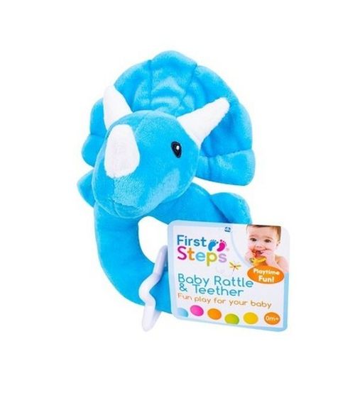 New Baby Boy Girl First Soft Cuddly Rattle With Teether Toy Unicorn Triceratops