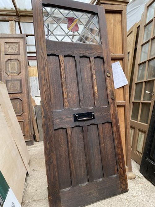 ANTIQUE OAK ORNATE PANEL FEATURE FRONT DOOR / Leaded Glass - RECLAIMED / COTTAGE