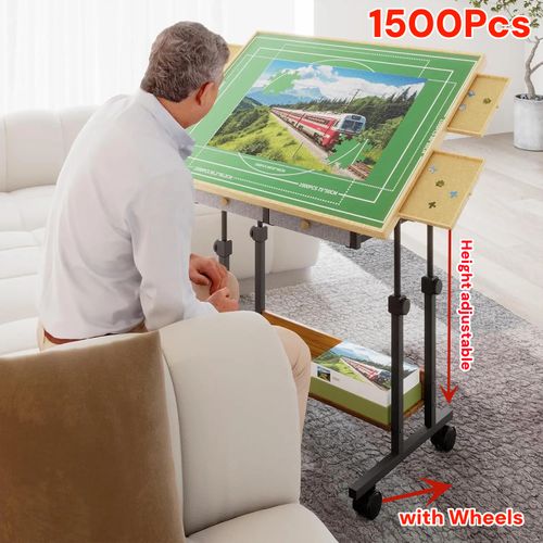 Large Jigsaw Puzzle Table Tilting Table Height Adjustment 6 Drawers Rolling — image 2