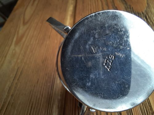 A. E. Jones Arts & Crafts Silver Mustard Pot With Spoon And Ruskin Pottery Liner — image 15