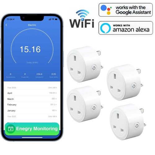 1/2/4 Pack Wifi Smart Plug 2.4Ghz 13A WiFi Socket Plug Timer for Amazon Alexa UK