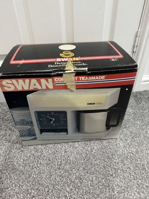 Vintage Swan Compact Teasmade With Alarm Clock Tea Maker Original Box need plug
