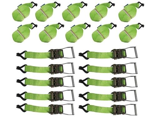 Tie Down Cargo Ratchet Straps X10 (5T 50MM 8M Recovery Lashing Claw Hook Hi Vis)